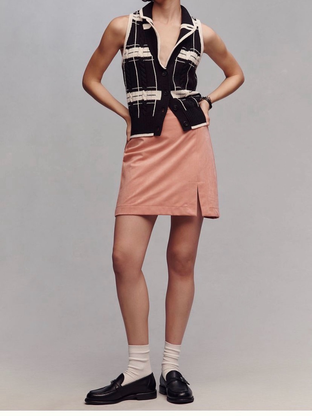 Maeve Rose Blush Pink Faux-Suede Mini Skirt